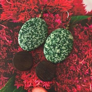 Handmade jasper & wooden disc earrings
